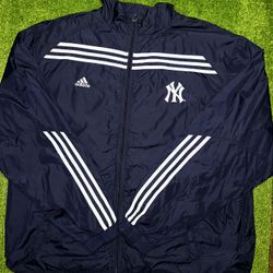Vintage New York Yankees Adidas Jacket Men XXL Navy Windbreaker Jacket Full Zip
