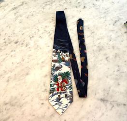 Wembley Mens Vintage Christmas Santa Claus Village Navy Blue Novelty Silk Tie