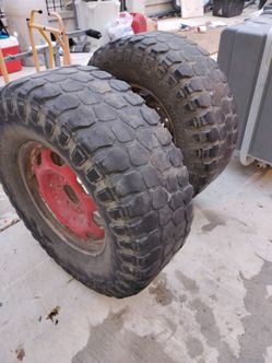 Mud Terrain Tires on Red Steel Wheels