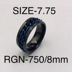 Stainless Steel Blue Color Chain Spinner Ring Band: Size-7.75/RGN-750