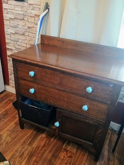Dark Wood Dresser with Turquoise Knobs