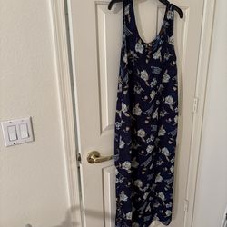Ladies floral print dress navy blue