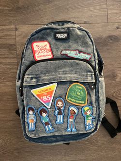 Stranger Things patch denim backpack