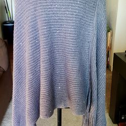 One Size. Ribbed Smoky Gray Sweater Poncho