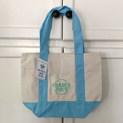 NWT Trader Joes Mini Canvas Tote Bag - Pastel Blue