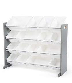 Toy organizer with 4 tier storage and 16 bins