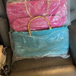 Beautiful Bamboo Handles Bags Assorted Colors
