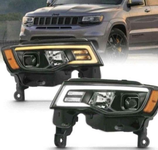 For 17-18 Jeep Grand Cherokee Projector Switchback Headlights Clear Lens aDrl Headlights for 2010-2016 Cadillac SRX chrome Halogen Headlight Lens