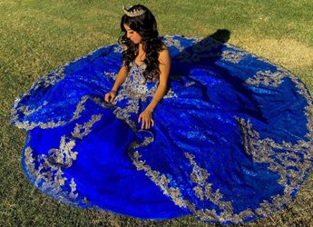 slim fit dress slacks Royal Blue Long Sleeve Prom Dresses Gold Quinceañera Dress FD1382 vini –  Viniodress main image 1