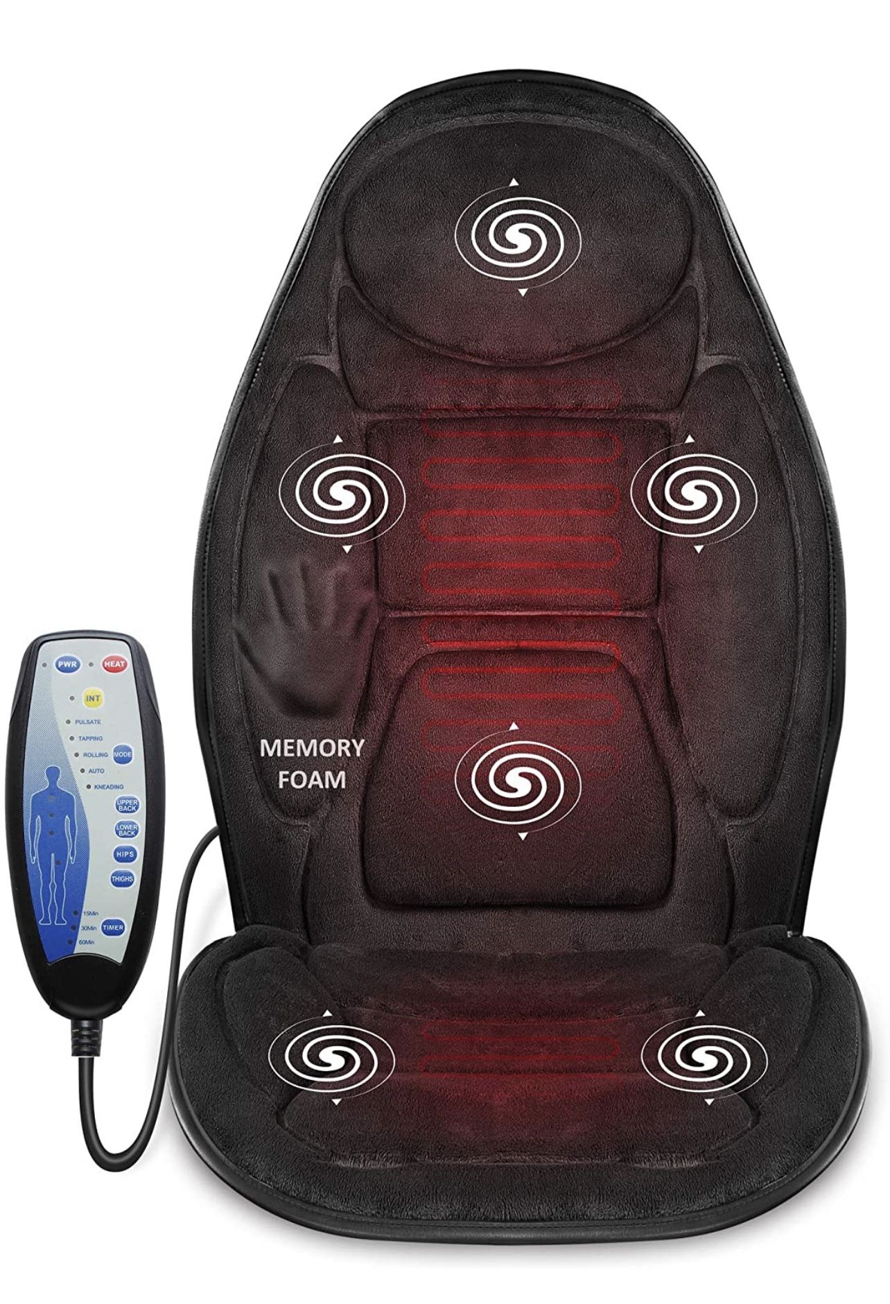 Snailax Memory Foam Massage Seat Cushion Back Massager with Heat,6