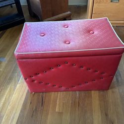Red Vintage Trunk With Checkered Linning Inside
