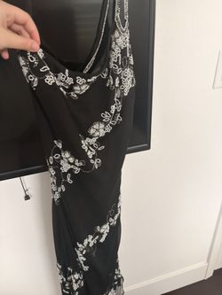  Vintage Cache Black Beaded Slip Dress | Size 4 | Y2K Floral Embroidered Maxi