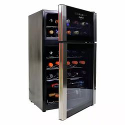 Koolatron 29 Bottle Dual Zone Wine Cooler, Black, 3 cu. ft.. (86L) Freestanding Wine Fridge 