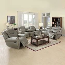 3PC Manual Bonded Leather Gray Sofa & Loveseat & Chair 👍FREE FINANCING AVAILABLE❗NO CREDIT CHECK❗ 