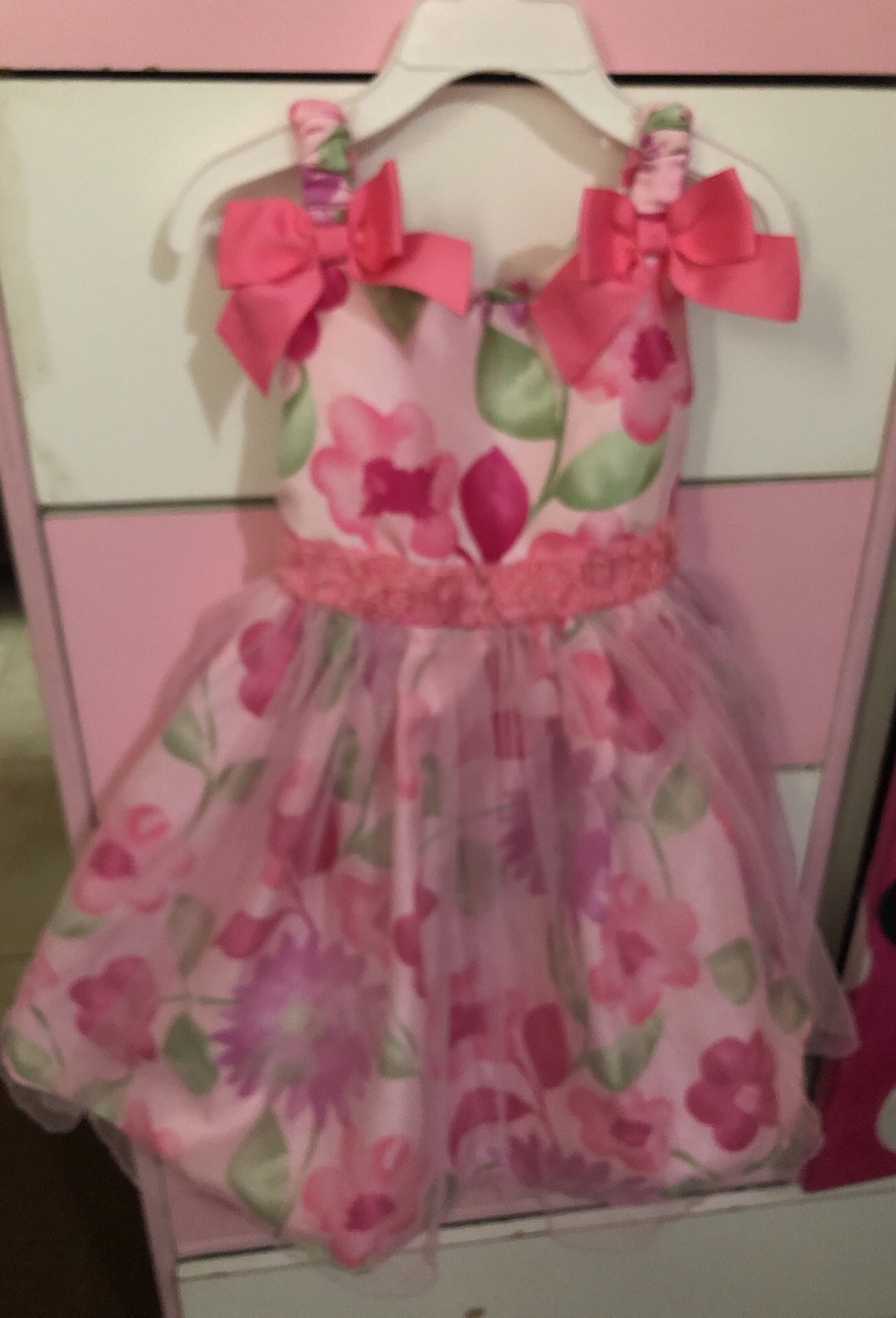 pink dress with flowers for girl T 4