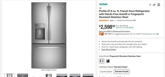 GE Profile - Brand New -  27.8 cu. ft. French Door Refrigerator Standard Depth -  Stainless Steel - PFE28KYNFS - MSRP 3699