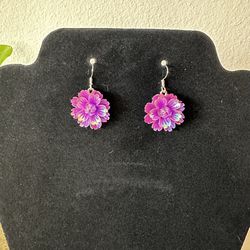 Purple Hawaiian Flower Earrings 