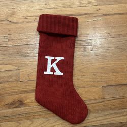 Christmas stocking knitted material with letter K 