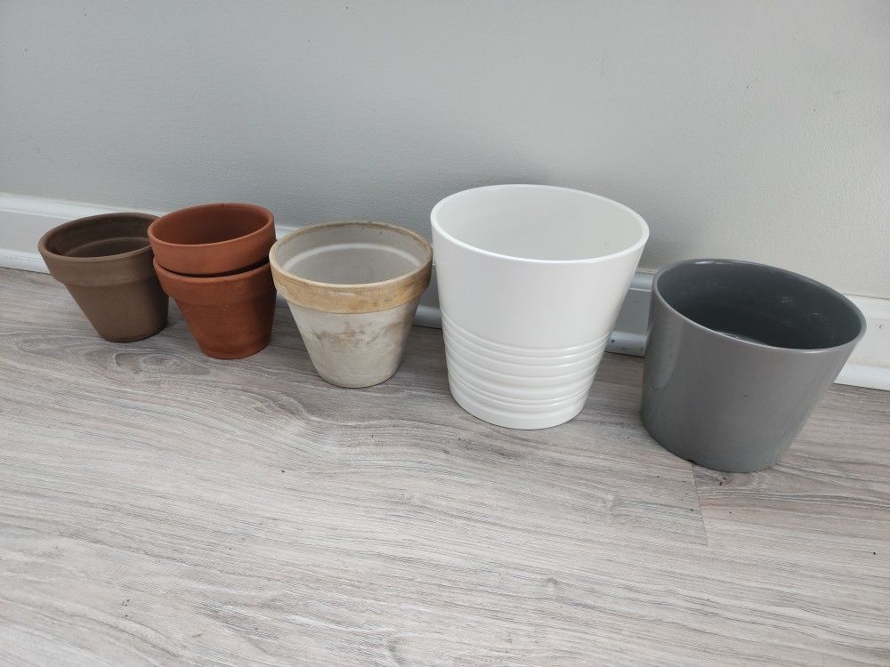 Lot of ceramic and terracotta plant pots