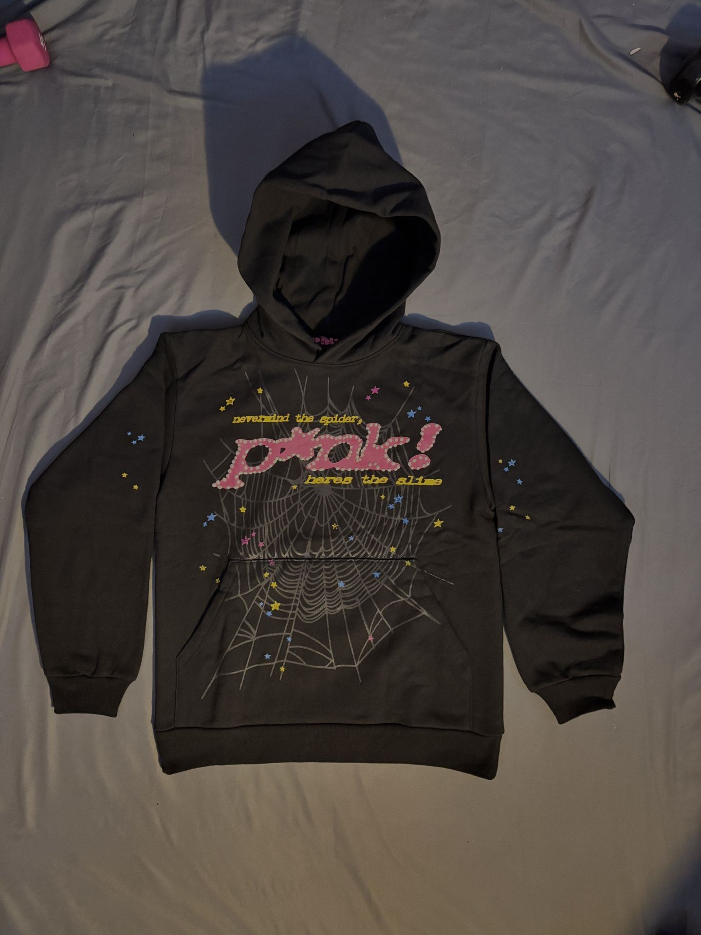 (New Sp5der Pink Hoodie ‘Black’ Original Puff Print)