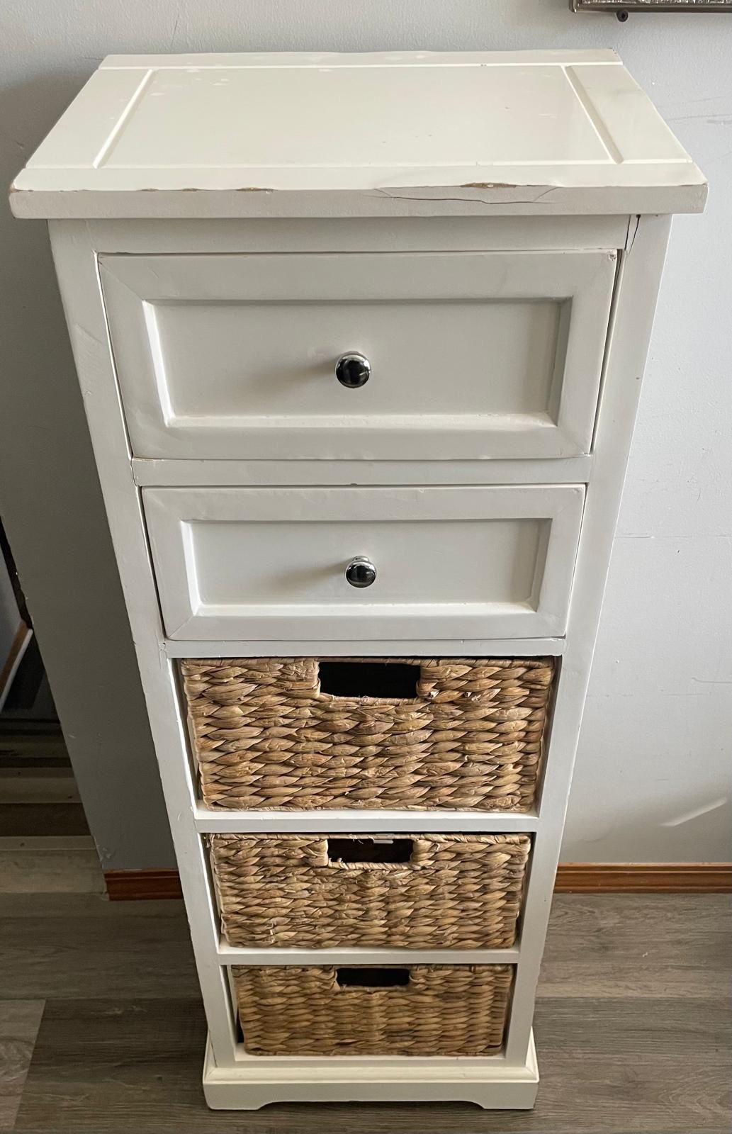 Storage shelf cabinet with 2 drawers and 3 baskets. Retails $129.99
