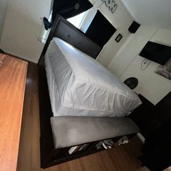 Queen Bedframe, Box Spring, Mattress, Bed Covers