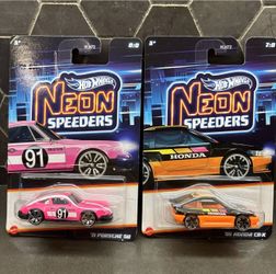 Hot Wheels Neon Speeders Porsche 911 & 85 Honda CRX Chase
