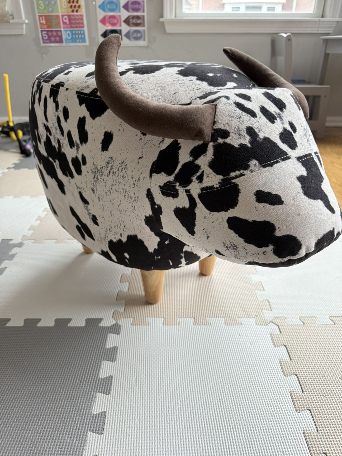 Patterned Velvet Cow Ottoman, Brown Milk Cow / Natural