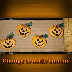 Vintage Ceramic Jack-o'-lantern Buttons (4)