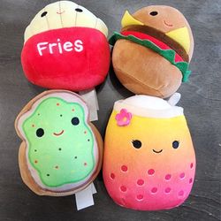 Squishmallows Food-Themed Plush Bundle (Burger, Fries, Toast, Drink) – Set of 4