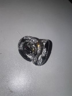 Silver-Tone Rose Cocktail Ring with Black and White Stones