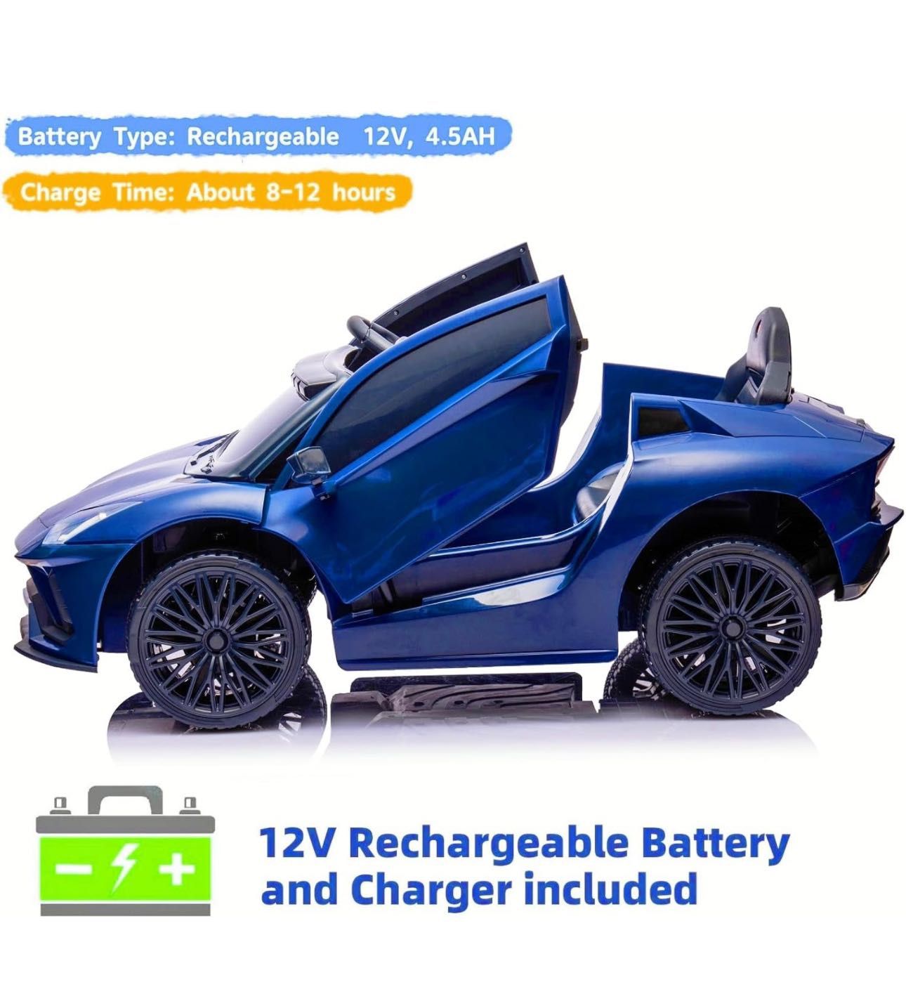 ✌️ Kids Ride On Car, 12V Electric Sports Car Toys with Remote Control, Music,Battery Powered (Blue)