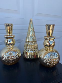 Gold Mercury Glass Christmas Decor Set of 3