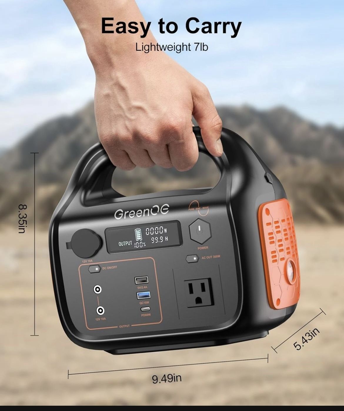 Portable Power Station 300W 299Wh Solar Powered Generator with LED 7 Ports 120V Pure Sine Wave AC Outlet USB-C Camping Power Bank for Outdoors Travel