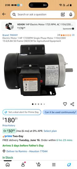Model FM140156 refers to a standard 1 HP, 115V/230V single-phase farm-duty electric motor