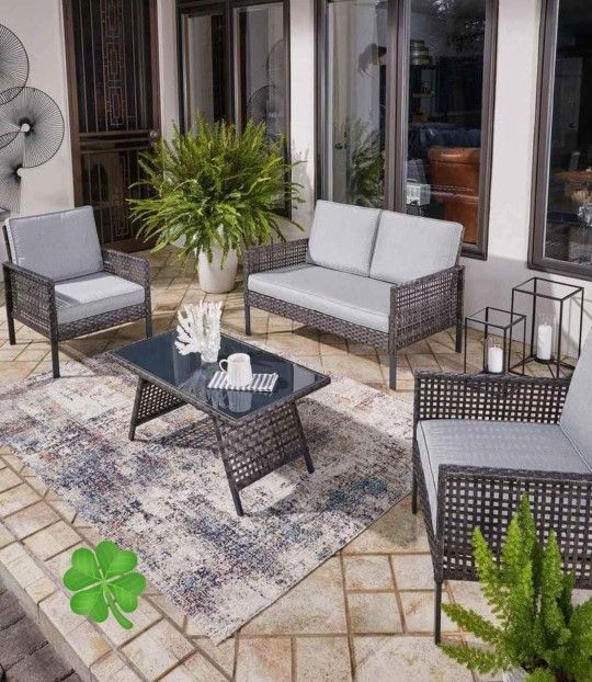 ASHLEY LAINEY OUTDOOR PATİO SET LOVE/CHAIRS/TABLE SET (SET OF 4) 