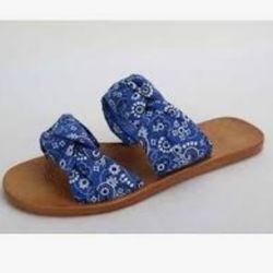 Bamboo Blue Bandana Print Flat Sandals