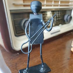 Vintage Handmade Folk Art Black Metal Art Figurine 
