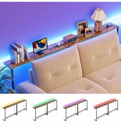Narrow Console Table with 2 Power Outlets and LED Lights