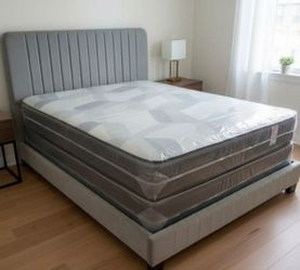 QUEEN Size Bed Frame With Mattress And Box Spring Set Velvet BED Frame Gray BED 