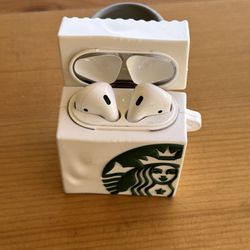 Airpods 2 with skin and case protection, barely used, like new condition 