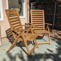 Two Acacia Wood Reclining Patio Chairs