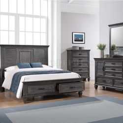 Brand New Weathered 4PC Storage Bedroom Set