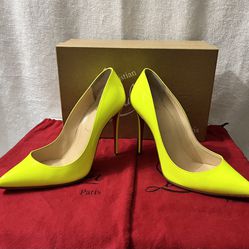 Christian Louboutin Neon Pigalle Follies 100 Patent Leather Heels Women’s US Sz 7.5 & CL Elisa Neon Crossbody Leather Phone Pouch