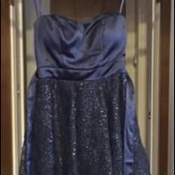 Like NEW Ladies Navy Satin And Rose Lace Short Formal Prom Graduation Gown Dress Size 7
