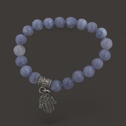 Sky Blue Jade Gemstone Bracelet with Silver Charm