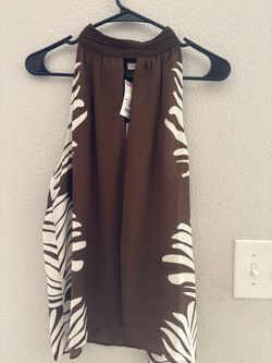 Brown & White Tropical Print Halter Top