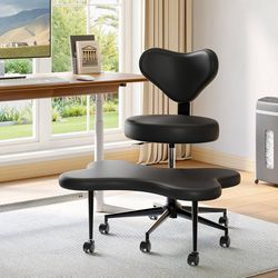 Nost & Host Cross Legged Office Chair with Wheels, 4INCH ADHD Chair for Adults, Meditation Chair, Height Adjustable Seat, Yoga Chair, PU Leather, Blac