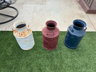 Set of 3 Vintage Metal Milk Cans