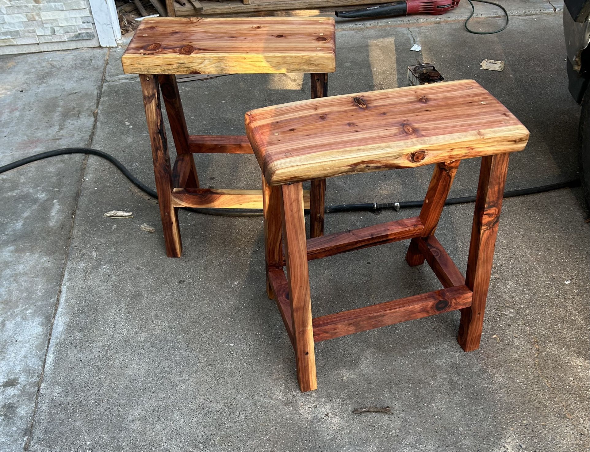 Set Of Two Redwood Stools, custom-made